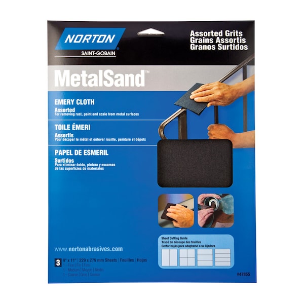Norton Abrasives Norton MetalSand 11 in. L X 9 in. W Assorted Grit Emery Emery Cloth 3 pk 7660747855 - main